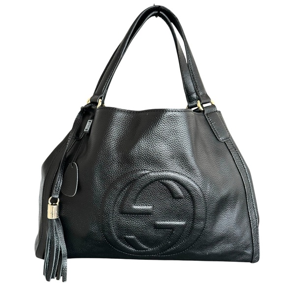 GUCCI Soho Large Black Pebbled Leather Tote Bag Shoulder Bag Women’s - Picture 3 of 17